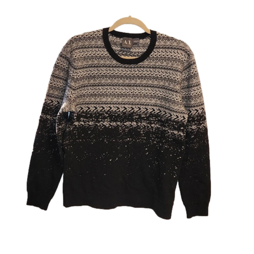 A/X black/ligh gray winter print wool blend crewneck sweater